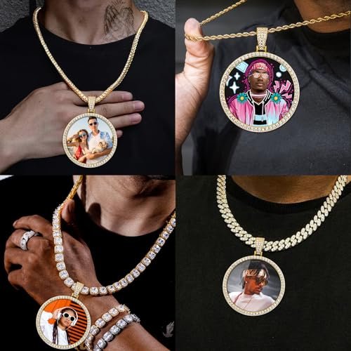 3UMeter Personalized Large Photo Necklace Custom Chain with Picture Pendant Necklace for Men Women Oversize Pendant Memorial Necklace with Picture Hip Hop Jewelry Personalized Gift