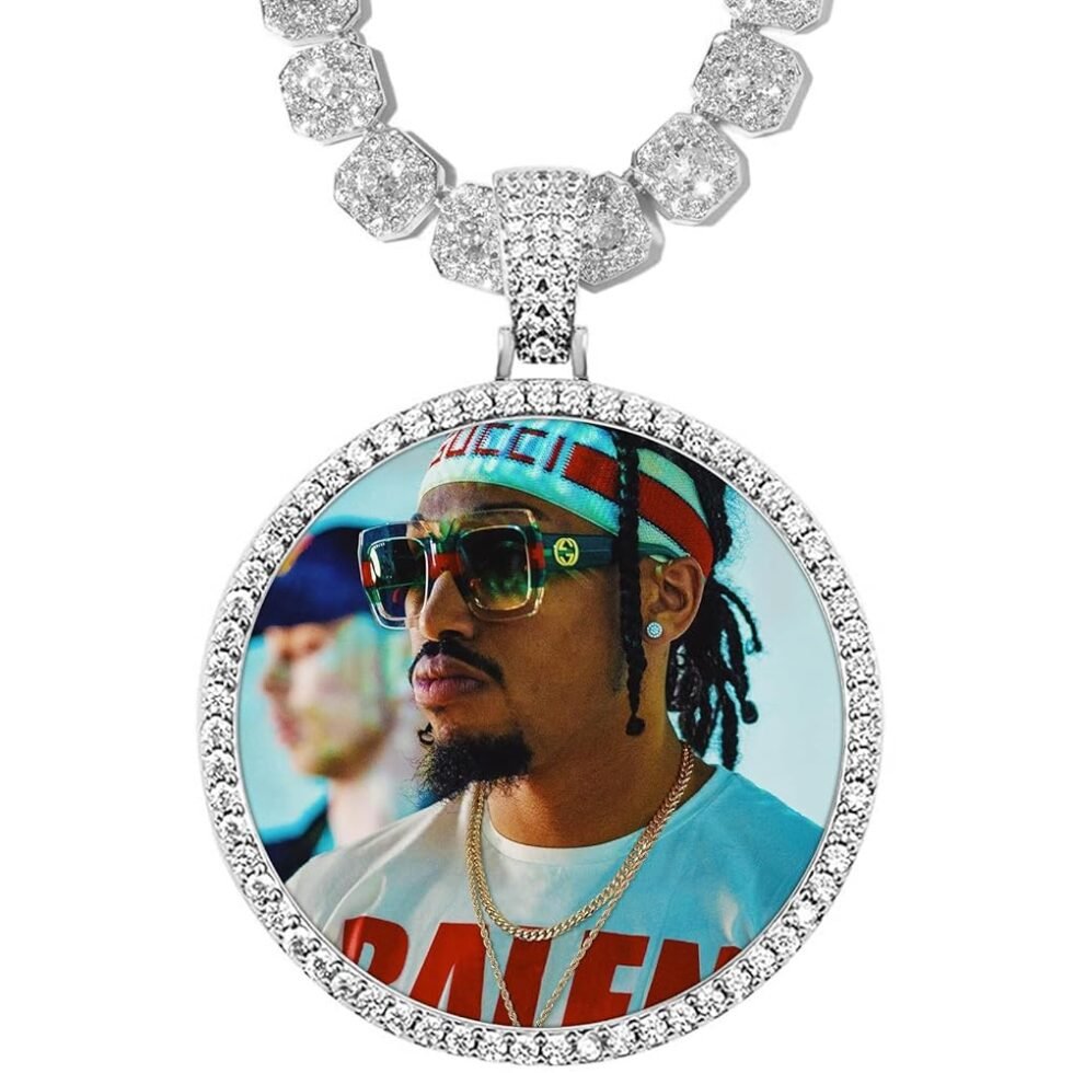 3UMeter Personalized Large Photo Necklace Custom Chain with Picture Pendant Necklace for Men Women Oversize Pendant Memorial Necklace with Picture Hip Hop Jewelry Personalized Gift