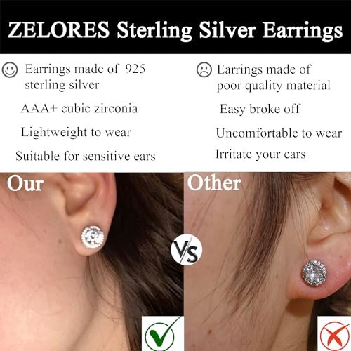 4 Pairs Sterling Silver CZ Stud Earrings for Women 14K Gold Plated Brilliant Celtic Heart Big Stud Earrings Set Cubic Zirconia Earrings Studs for Sensitive Ear