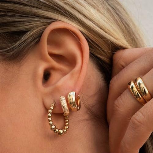 42 Pairs Gold Hoop Earrings Set for Women, Fashion Chunky Pearl Earrings Multipack Twisted Statement Earring Pack, Hypoallergenic Small Big Hoops Earrings for Birthday Party...