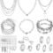 43 PCS Silver Jewelry Set for Women,Ball Dangle Hoop Earrings,Multi Layered Bracelets,Stackable Knuckle Rings,Adjustable Dainty Necklaces,Anniversary Valentine Fashion Trendy...