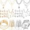 46 Pcs Gold Jewelry Set with 11Pcs Necklace, 11 Pcs anklet and 18 Pcs Earring Ear Cuff,6Hoop Earrings for Women Fashion Indie Costume Jewerly Pack for Friendship Party Gift