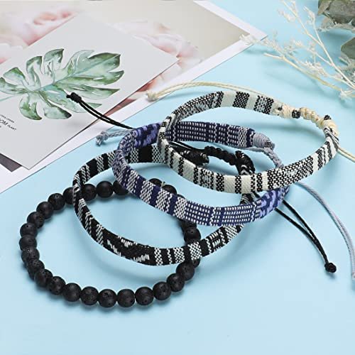 4pcs Beach Bracelet Set for Men and Women, Surfer Men Bracelet, Braided Boho Summer Bracelets Adjustable Men’s Bracelet Handmade Women Girls Bracelet String Rope Ankle Bracelets...