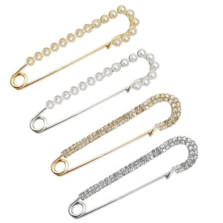 4pcs Brooche Pins, Sweater Shawl Hat Clips Decorative Safety Pins for Clothes Faux Crystal Pearl Brooches and Pins for Women Fashion Dress Clips