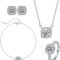 4pcs Cubic Zirconia Wedding Jewelry Sets for Bride Bridesmaid Cubic Zirconia Pendant Necklace Earrings Link Tennis Bracelet Open Ring Set for Women Birthday/Valentine's...