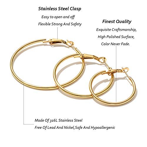 6 Pairs Stainless Steel gold silver Plated Hoop Earrings for Women, Hypoallergenic Hoops Women's Earrings Loop Earrings Set