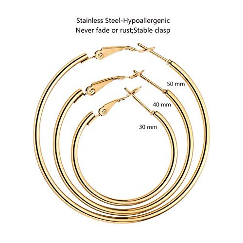 6 Pairs Stainless Steel gold silver Plated Hoop Earrings for Women, Hypoallergenic Hoops Women's Earrings Loop Earrings Set