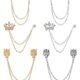 6 Pieces Tassel Chain Brooch Collar Pins Wedding Brooches Collar Pins Wings Wolf Head Crown Lapel Pins Suit Shirt Tuxedo Accessories for Wedding Anniversary Halloween Birthday...