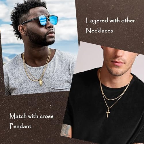 7 Pcs Mens Stainless Steel 18K Gold Plated Chain Necklace Jewelry Set for Men, 6 Chains and 1 Cross Pendant