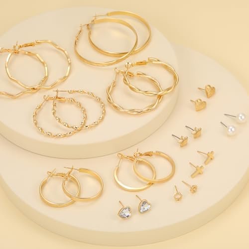 84 Pairs Gold Stud Earrings Set for Women Multipack, Fashion Pearl Cubic Zirconia Butterfly Earrings Packs Piercings, Hypoallergenic Stud Hoops Earrings for Gift