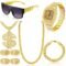 9 Pcs Hip Hop Jewelry Set Dollar Sign Pendant Necklace Bracelet Diamond Watch Punk Sunglasses Lucky Rings for Men