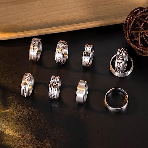 9Pcs 8MM Stainless Steel Band Rings for Men Women Chain Rings Simple Brushed Wedding Engagement Rings Set 7-13