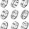 9Pcs 8MM Stainless Steel Band Rings for Men Women Chain Rings Simple Brushed Wedding Engagement Rings Set 7-13