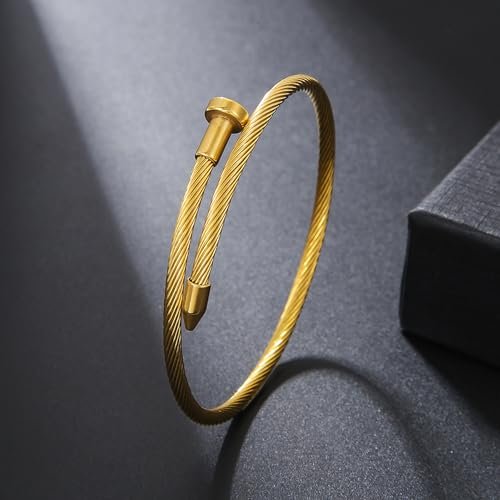 A D. ALLEN & DANMI. 18 K Gold Plated Love Bangle Bracelet Set Flexible Wide Wristband Bangle Bangle Set for Love