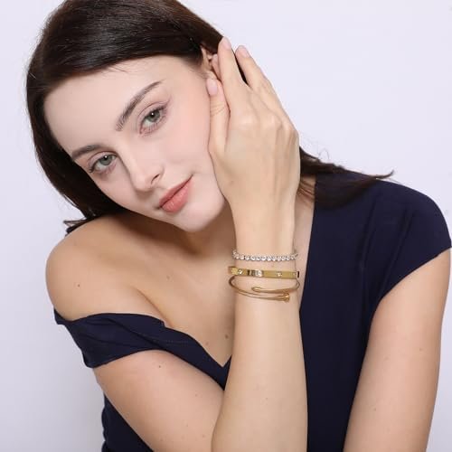 A D. ALLEN & DANMI. 18 K Gold Plated Love Bangle Bracelet Set Flexible Wide Wristband Bangle Bangle Set for Love