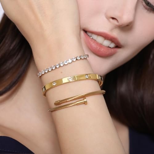 A D. ALLEN & DANMI. 18 K Gold Plated Love Bangle Bracelet Set Flexible Wide Wristband Bangle Bangle Set for Love