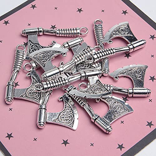 Acxico 10Pcs Antique Silver Axe Viking Charms Pendant for Bracelet Necklace Jewelry