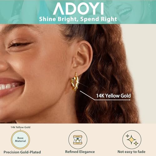 Adoyi 9 Pairs Gold Hoop Earrings Set for Women Girls Gold Twisted Huggie Hoops Earrings 14K 18K Gold Plated for Girls Gift Lightweight