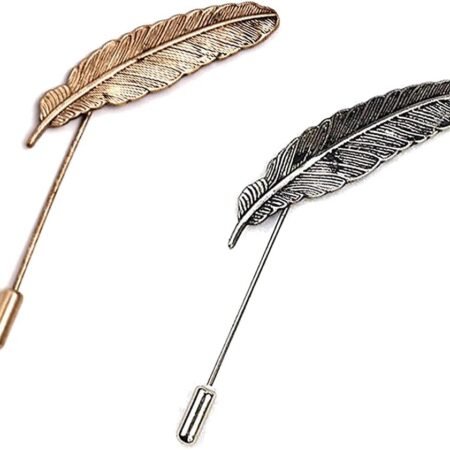 AngelShop Men Metal Brooch Pin Vintage Feather Leaf Lapel Stick Brooch Pin for Suit 2PCS Feather