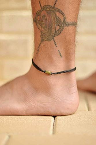 Anklet for men, men's anklet, bronze tube bead, black cord, anklet for men, gift for him, men's ankle bracelet, ankle bracelet, minimalist