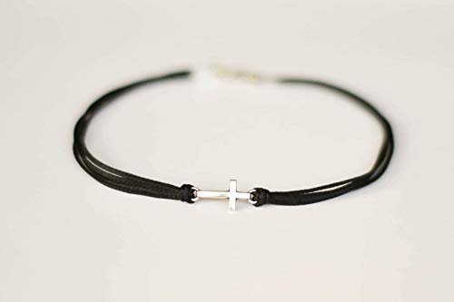 Anklet for men, men's anklet with a silver cross charm, black cord, gift for boyfriend, men's ankle bracelet, christian catholic jewelry