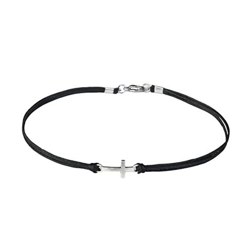 Anklet for men, men's anklet with a silver cross charm, black cord, gift for boyfriend, men's ankle bracelet, christian catholic jewelry