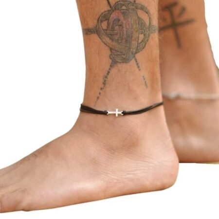 Anklet for men, men's anklet with a silver cross charm, black cord, gift for boyfriend, men's ankle bracelet, christian catholic jewelry