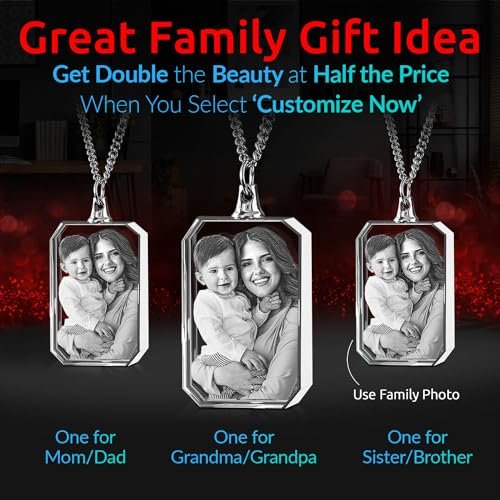 ArtPix 3D Crystal Photo Custom Necklace Rectangle, Customized Gift for Father, Dad, Men, Women, Him, Her,Grandpa, Great Personalized Gifts With Your Own Photo, Memorial...
