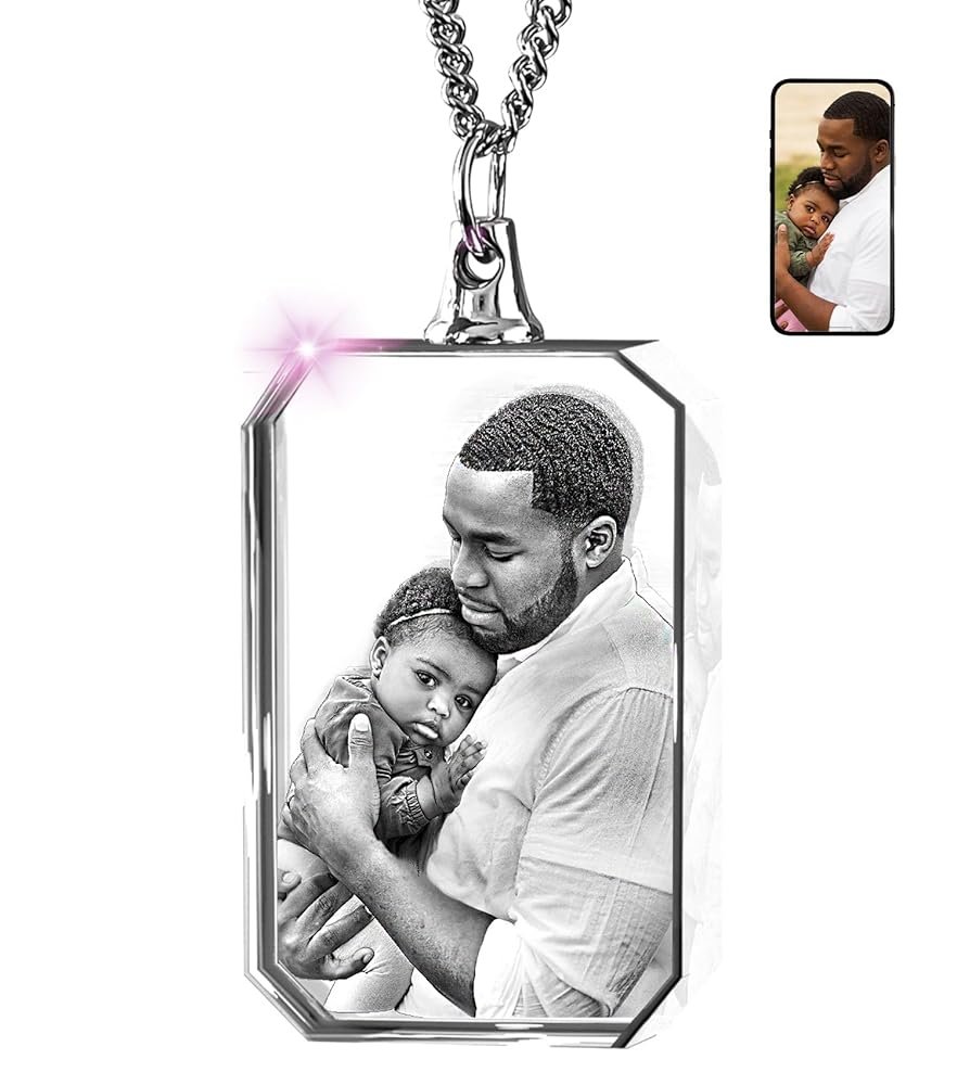 ArtPix 3D Crystal Photo Custom Necklace Rectangle, Customized Gift for Father, Dad, Men, Women, Him, Her,Grandpa, Great Personalized Gifts With Your Own Photo, Memorial...
