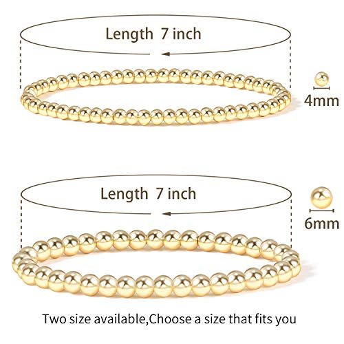 Badu Gold Bead Bracelet for Women 14K Gold Plated Bead Ball Bracelet Stretchable Elastic Hypoallergenic Bohemian Stackable Bracelet