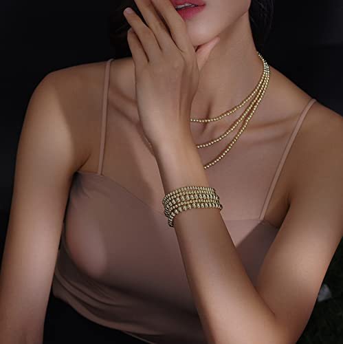 Badu Gold Bead Bracelet for Women 14K Gold Plated Bead Ball Bracelet Stretchable Elastic Hypoallergenic Bohemian Stackable Bracelet