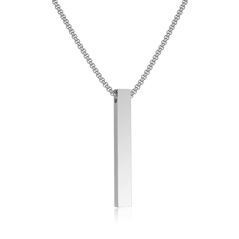 Bar Pendant Necklace For Men Stainless Steel Box Chain Pendant Men’s Necklace Jewelry Length 22inch