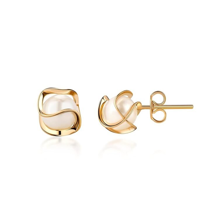 Barzel 18K Gold Plated Caged Pearl Stud Earrings, 4MM - Made In Brazil