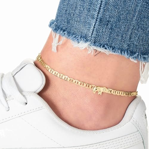 Barzel 18K Gold Plated Flat Marina Elephant Anklet For Women - Made In Brazil