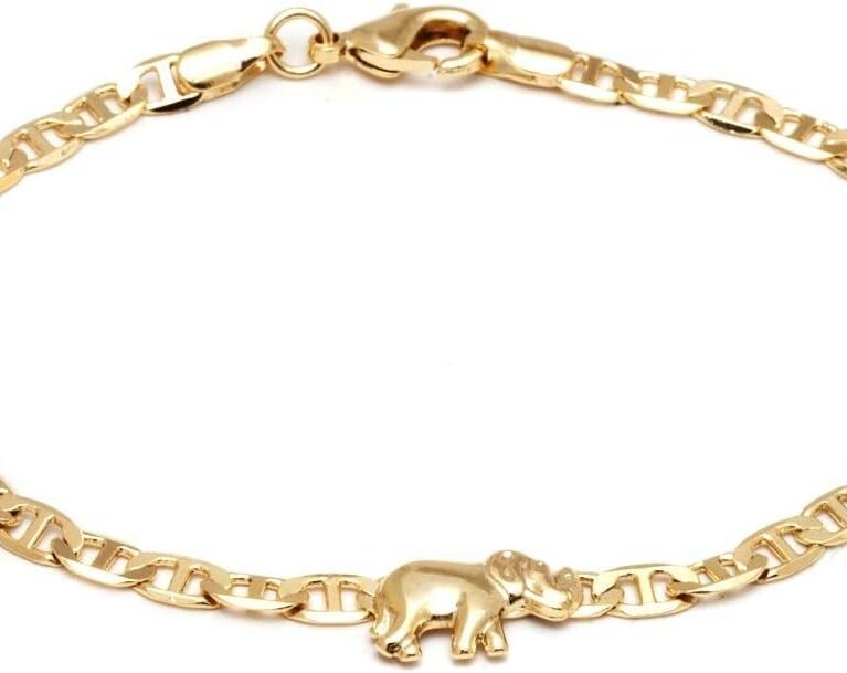 Barzel 18K Gold Plated Flat Marina Elephant Anklet For Women - Made In Brazil