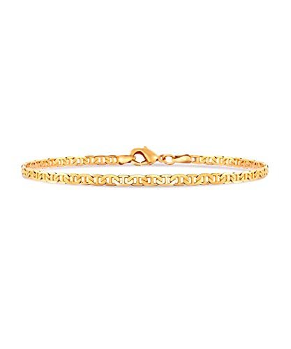 Barzel 18K Gold Plated Flat Marina Link Anklet for Women - Made In Brazil