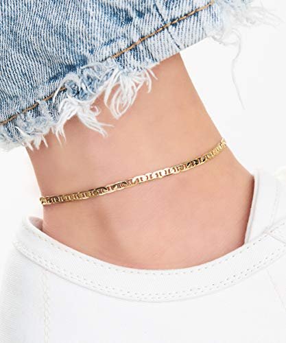 Barzel 18K Gold Plated Flat Marina Link Anklet for Women - Made In Brazil