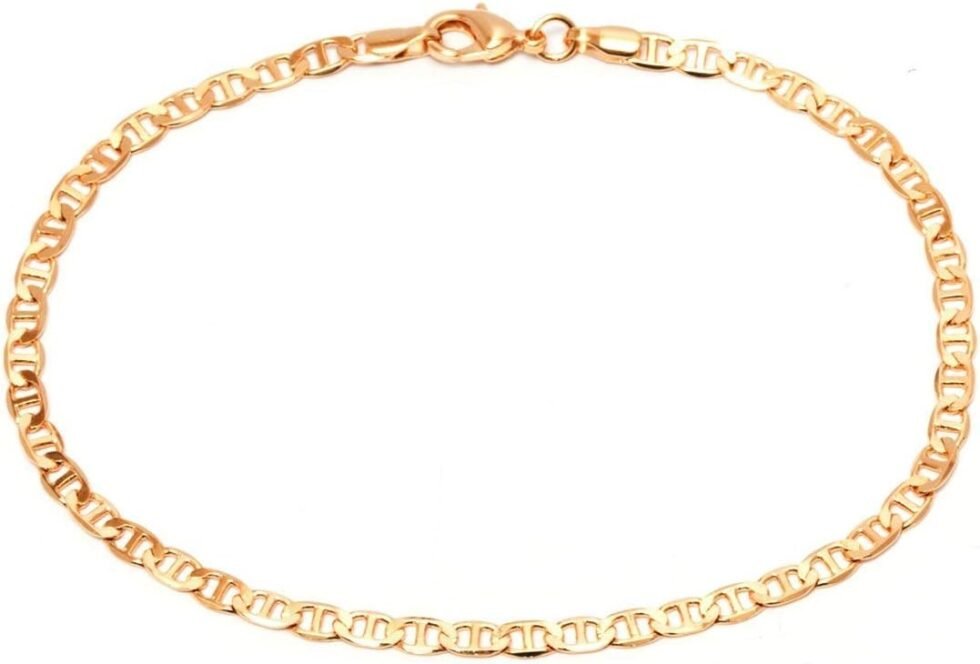 Barzel 18K Gold Plated Flat Marina Link Anklet for Women - Made In Brazil