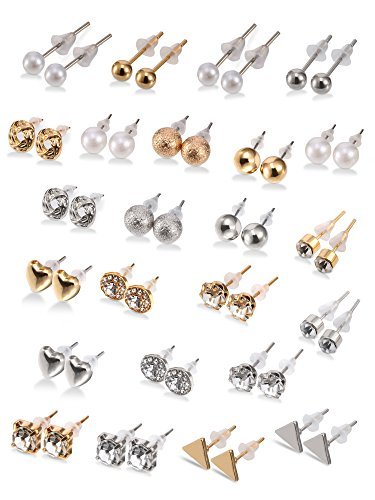 BBTO 24 Pairs Stud Earrings Crystal Pearl Earring Set Ear Stud Jewelry for Women Men