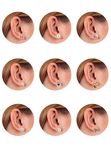 BBTO 24 Pairs Stud Earrings Crystal Pearl Earring Set Ear Stud Jewelry for Women Men
