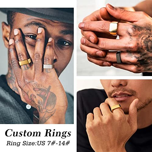 Bestyle Stainless Steel Signet Ring for Men Women in Gold/Black/Silver/Vintage Gray Tone, Chunky Thick Heavy Dome Band Ring Cool Finger Ring, Gift for Dad Husband, Size 7-14...