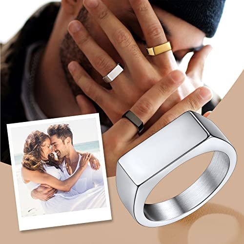 Bestyle Stainless Steel Signet Ring for Men Women in Gold/Black/Silver/Vintage Gray Tone, Chunky Thick Heavy Dome Band Ring Cool Finger Ring, Gift for Dad Husband, Size 7-14...