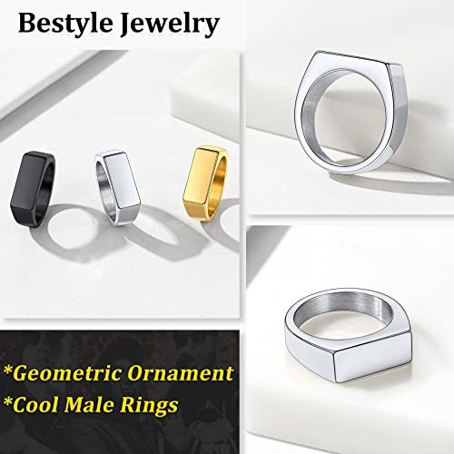 Bestyle Stainless Steel Signet Ring for Men Women in Gold/Black/Silver/Vintage Gray Tone, Chunky Thick Heavy Dome Band Ring Cool Finger Ring, Gift for Dad Husband, Size 7-14...