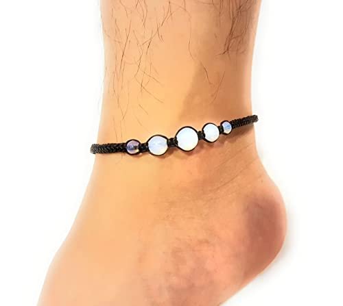 CCBFY Opal Moonstone Anklet Bracelet Braided Woven Wax Cord Adjustable Anklet for Men Women