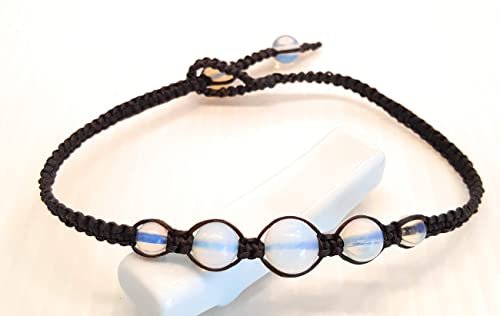 CCBFY Opal Moonstone Anklet Bracelet Braided Woven Wax Cord Adjustable Anklet for Men Women