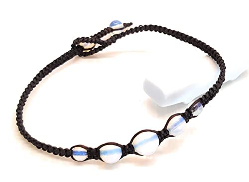 CCBFY Opal Moonstone Anklet Bracelet Braided Woven Wax Cord Adjustable Anklet for Men Women