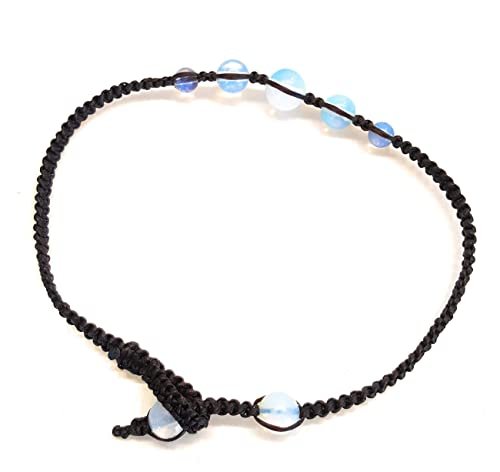 CCBFY Opal Moonstone Anklet Bracelet Braided Woven Wax Cord Adjustable Anklet for Men Women