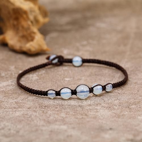 CCBFY Opal Moonstone Anklet Bracelet Braided Woven Wax Cord Adjustable Anklet for Men Women