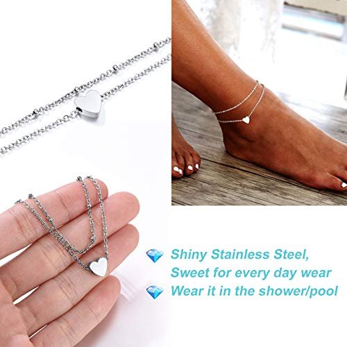 ChainsPro Womens S925 Sterling Silver Adjustable Anklet, Heart/Moon/Handcuff Ankle Bracelet,Summer Foot Jewelry, Stainless Steel/Gold Plated(Send Gift Box)