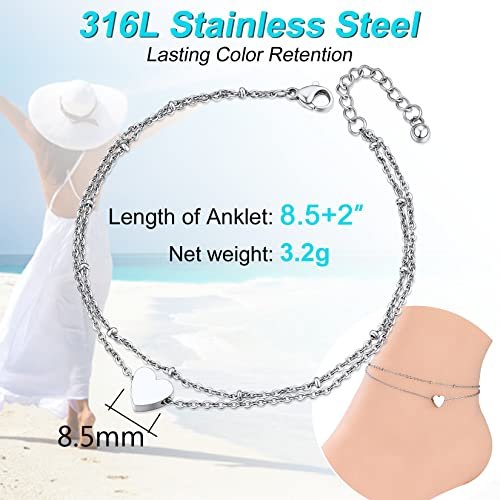 ChainsPro Womens S925 Sterling Silver Adjustable Anklet, Heart/Moon/Handcuff Ankle Bracelet,Summer Foot Jewelry, Stainless Steel/Gold Plated(Send Gift Box)